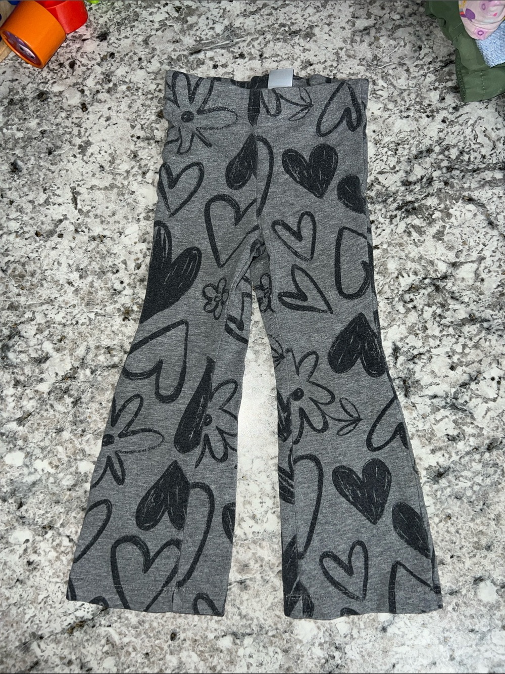 Carter's Gray Leggings with Black Heart & Flower Print